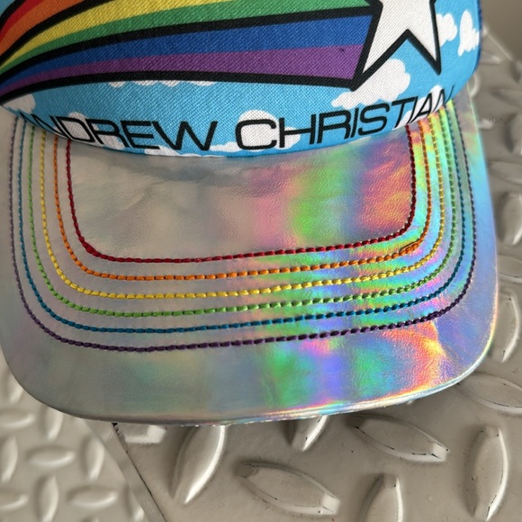 ANDREW CHRISTIAN RAINBOW PRIDE SNAPBACK HOLOGRAPHIC HAT - Picture 4 of 7